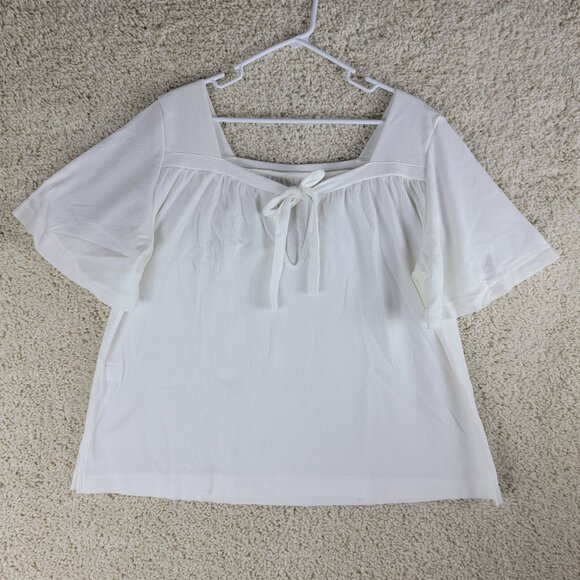 Tops - New Women Square Neck Tops Waffle Knit Half Sleeve Tunic Blouse